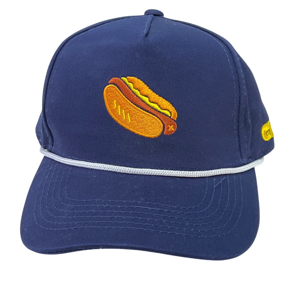GR Navy Blue Embroidered Hot Dog Ball Cap Hat Sporty Food One Size‎ Streetwear